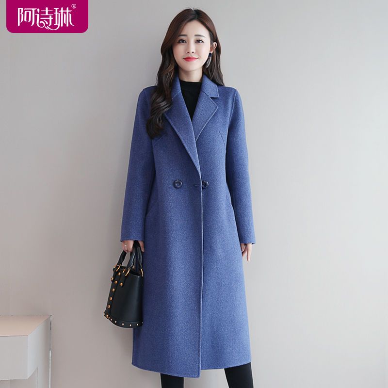 Reverse season double-sided plush coat for women's woolen medium length 2023 woolen coat with a knee length fitting woolen coat for women