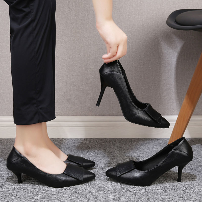 软皮高跟鞋女细跟2021新款软皮不磨脚瓢鞋性感气质职业工作女单鞋