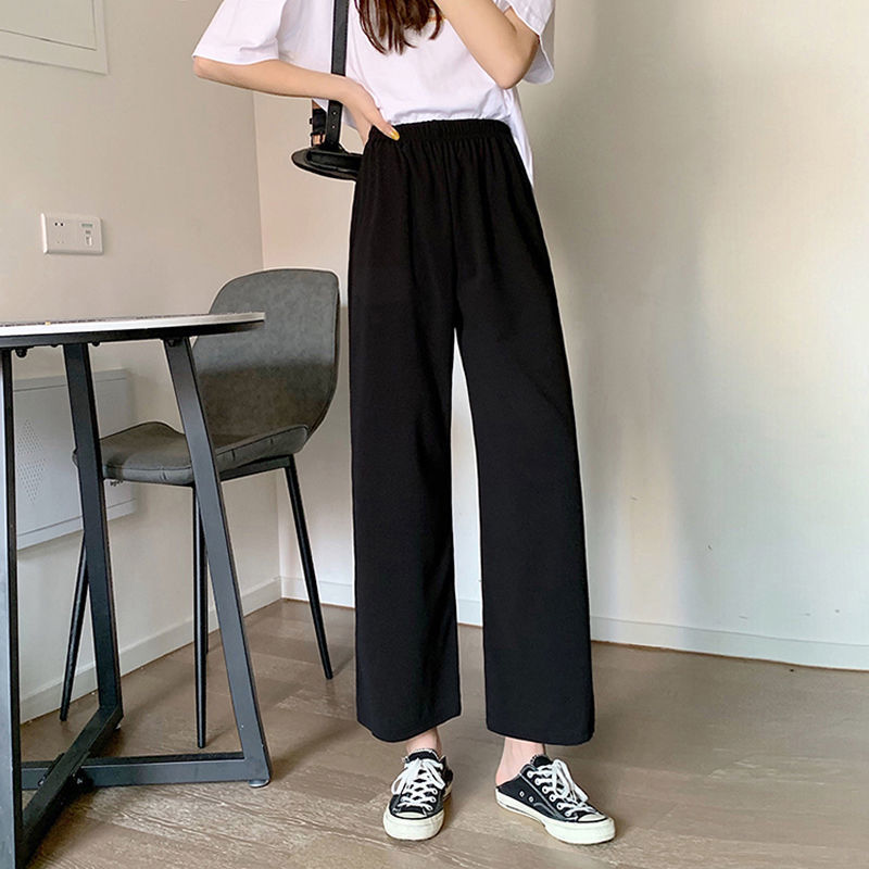 Women's wide leg pants 2020 new spring and autumn elastic waist show thin Korean loose nine point casual student pants