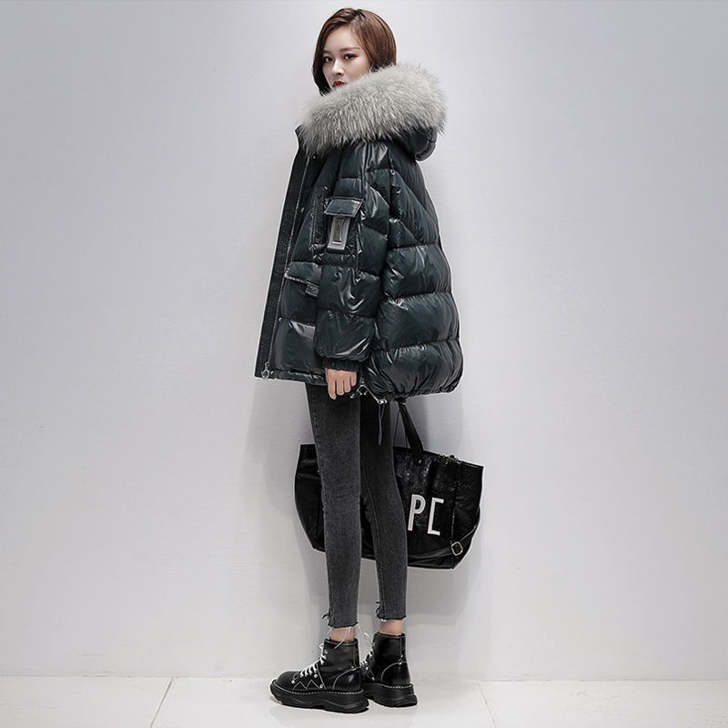 Wash free white duck down jacket women's short big hair collar 2020 winter Korean new loose and small thick coat [delivery within 15 days]