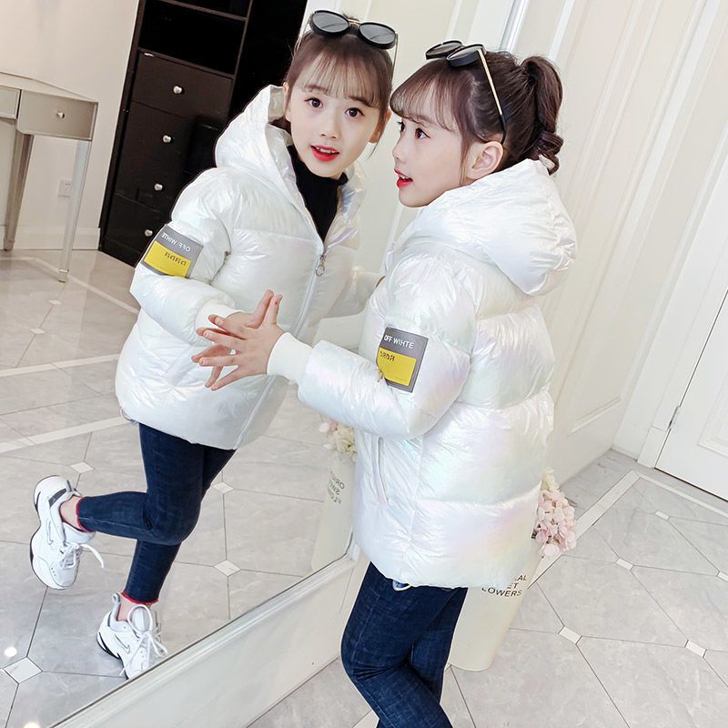 Children's down cotton jacket girl's baby coat short thickened middle and large children's hooded children's clothing in winter