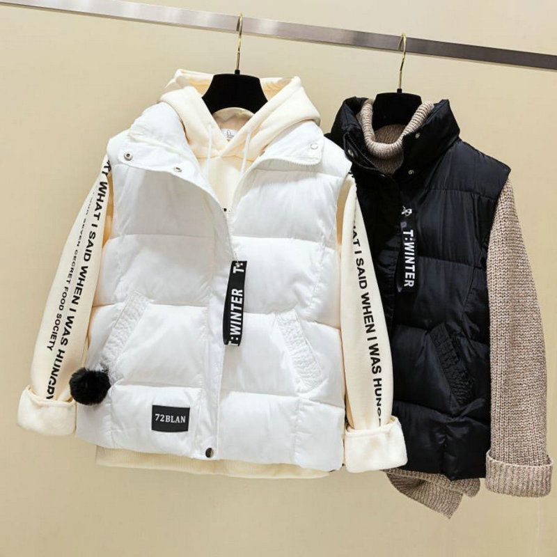 Autumn and Winter New Short Cotton Vest Female Students Korean Version Youth Thickened Cotton Vest Jacket Vest