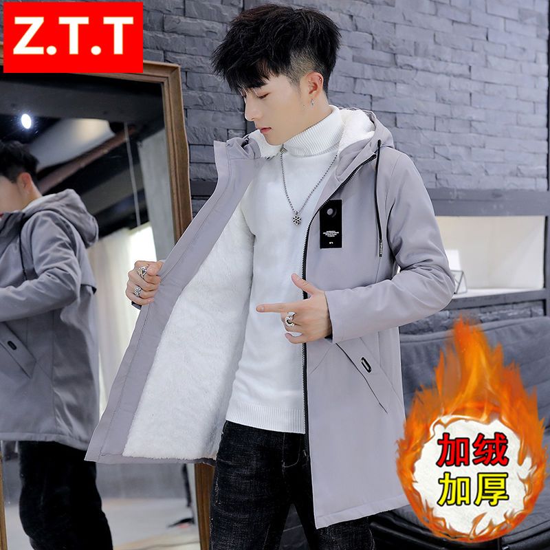 Cotton padded men's coat winter new Korean Trend Plush thickened jacket men's medium length windbreaker men's wear