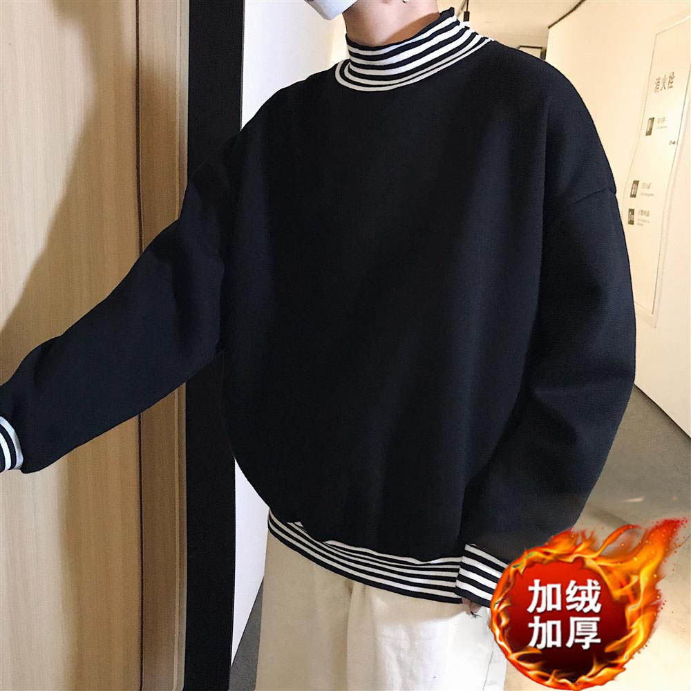 Boys' sweater, Korean fashion, students without cap, loose round collar, plush and thickened BF, autumn and winter without cap and plush
