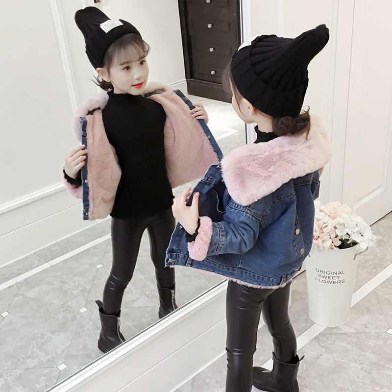 女童加绒牛仔外套秋冬装2023新款韩版儿童保暖加厚小女孩洋气上衣