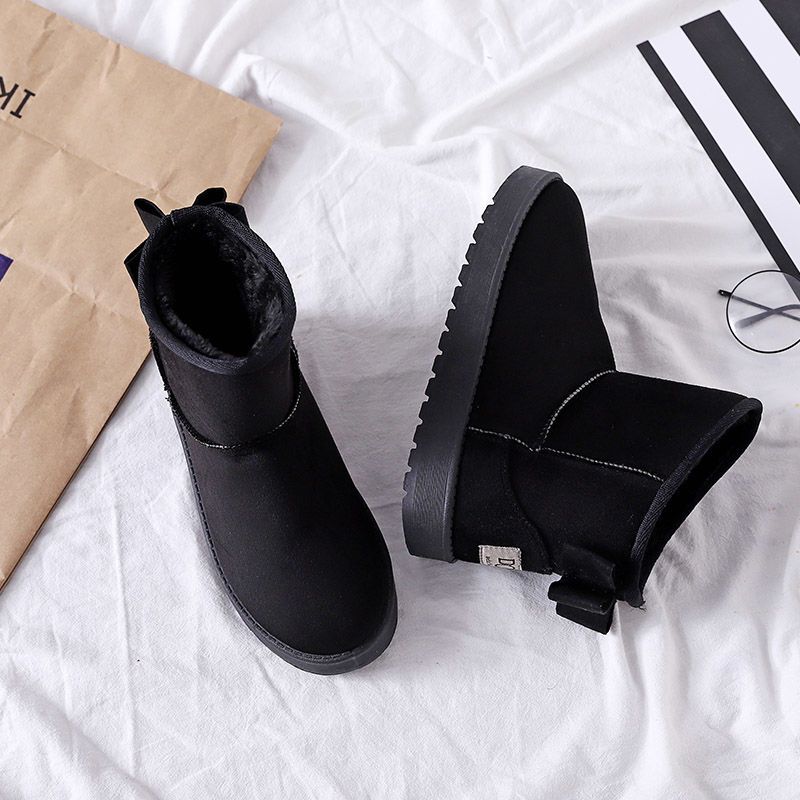 雪地靴女款加厚短筒2020加绒鞋棉鞋女冬保暖面包鞋蝴蝶结雪地棉雪