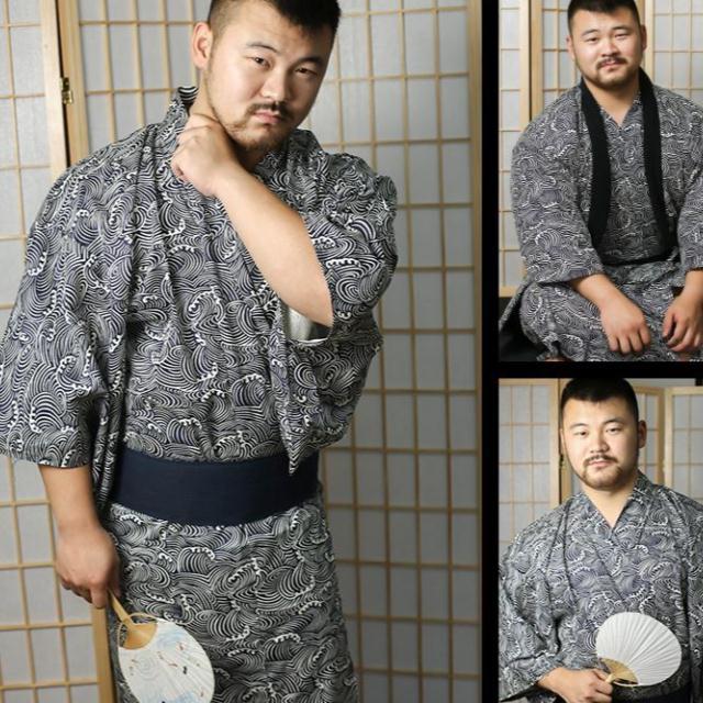 熊熊便利店日本和服半缠浴衣男日系和风海浪花纹冬季棉衣浴袍加厚