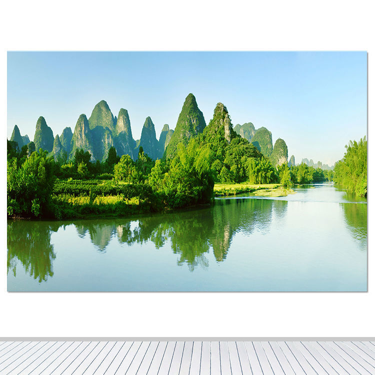 桂林山水风景画旅游景点壁画自粘墙面客厅山水墙贴装饰画招财挂画