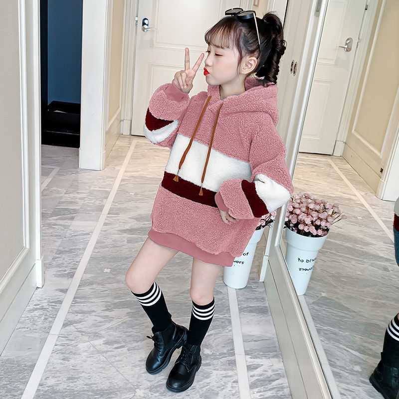 Girls' autumn and winter wear Plush sweater 2020 new style children's foreign style coat medium and large children's clothing girls' top thickening trend
