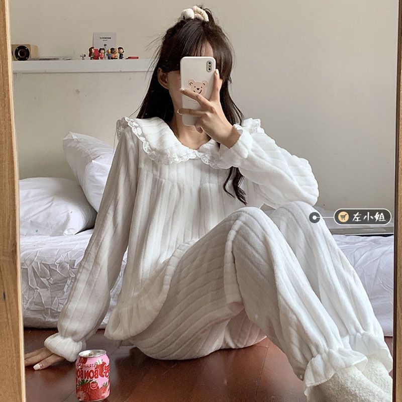 珊瑚絨睡衣女秋冬季甜美可愛冬天加厚法蘭絨ins公主風家居服套裝