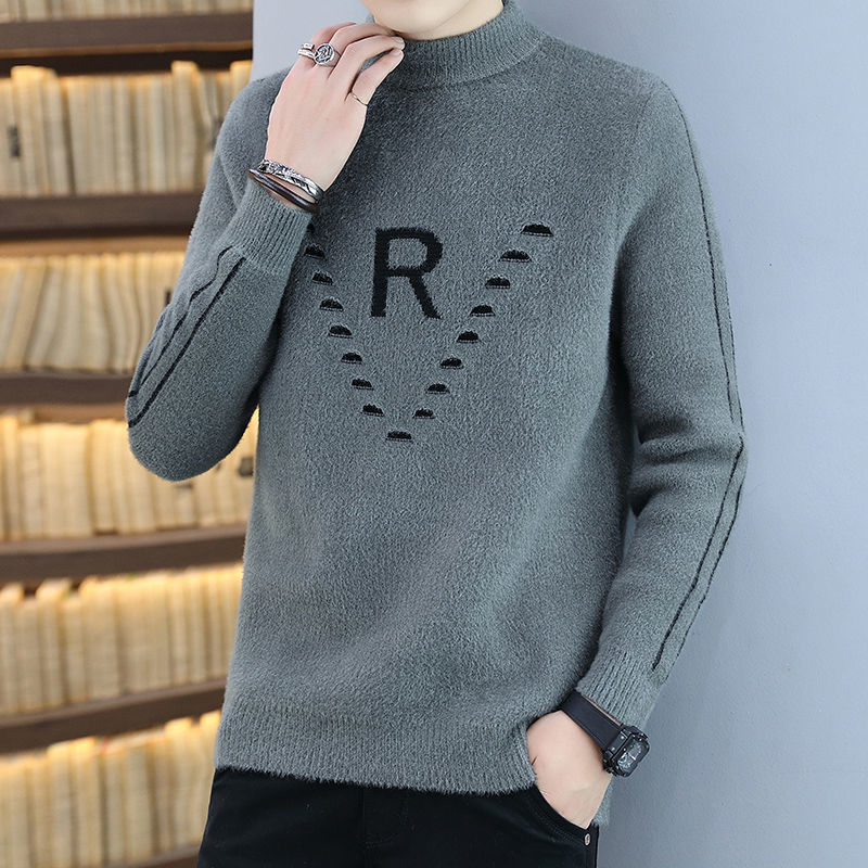 Cartier crocodile half turtleneck sweater men's fashion personality autumn and winter sweater men's imitation mink cashmere thickened sweater