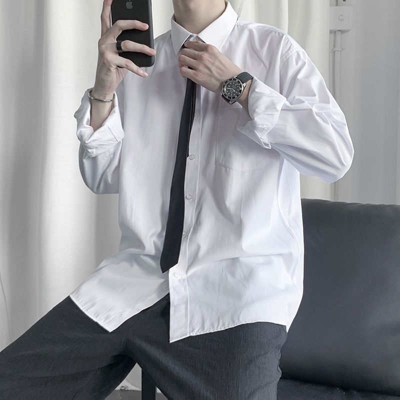 高质量领带dk衬衫男长袖情侣装宽松黑白色衬衣潮流韩版学院风班服