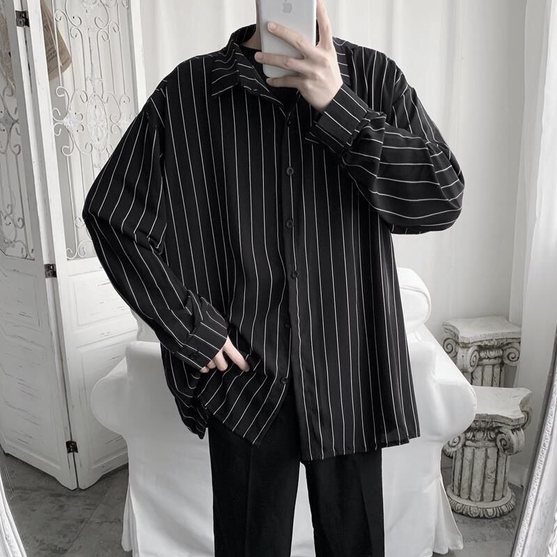 Spring and autumn long-sleeved shirt male youth Korean style striped shirt student trend casual all-match Hong Kong style thin coat