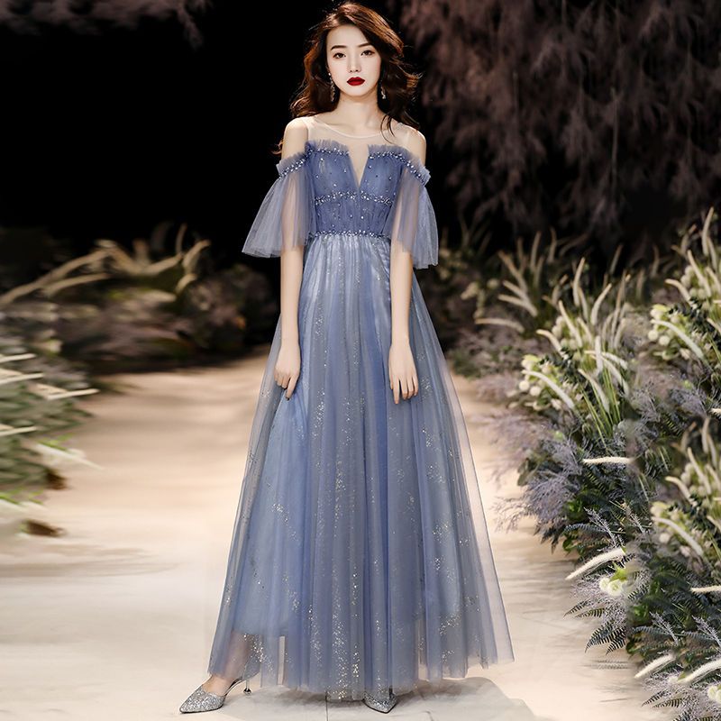 晚礼服2020秋新款宴会礼服大合唱团演出服长款主持人连衣裙女修身