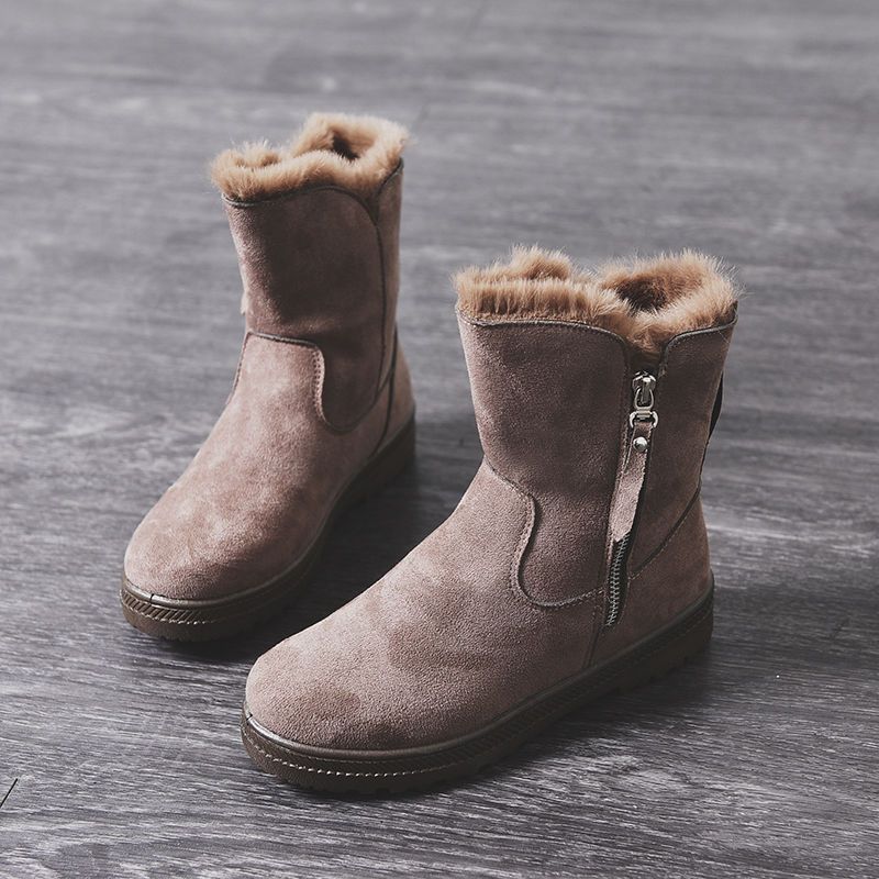 短筒雪地靴女2021新款时尚短靴冬侧拉链女鞋靴子加绒加厚保暖棉鞋