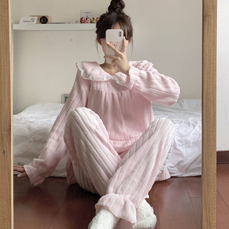 新款睡衣女秋冬季珊瑚絨甜美可愛法蘭絨ins公主風少女家居服套裝
