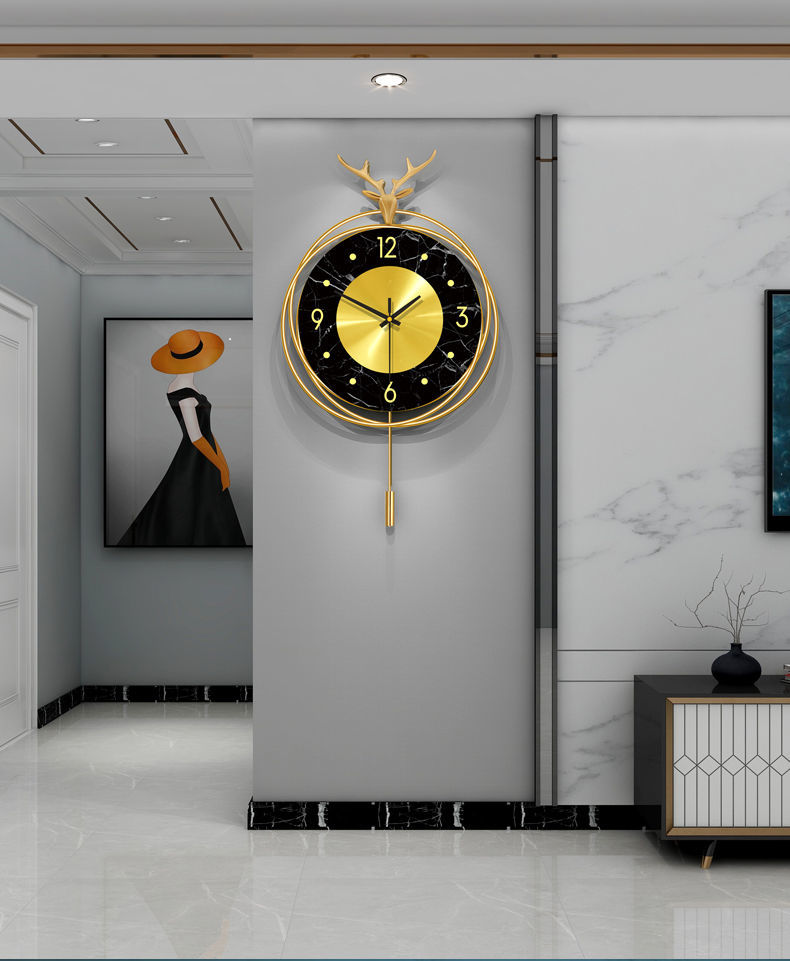 钟表挂钟客厅北欧电子表时钟鹿头墙上挂墙家用创意装饰现代极简约