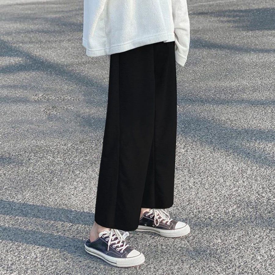 2020 new black 9-point wide leg pants for female students