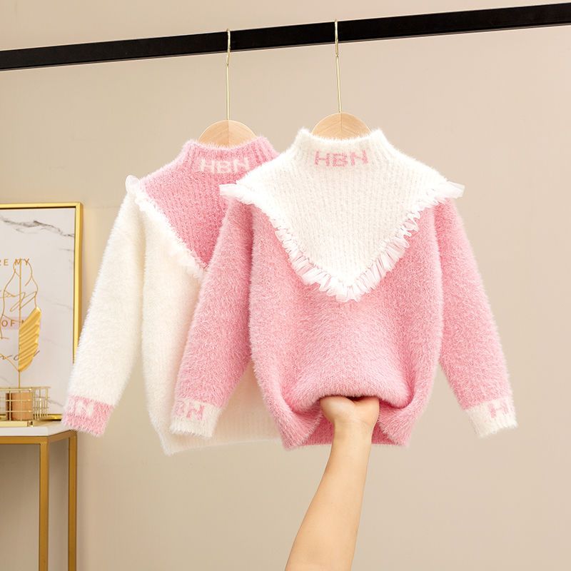Girls autumn and winter new mink sweater 2020 Korean thickened Zhongda children's foreign style bottoming sweater Pullover Sweater