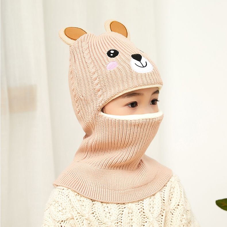 儿童帽子冬季保暖套头帽宝宝毛线帽男女童加绒防风围脖一体护耳帽