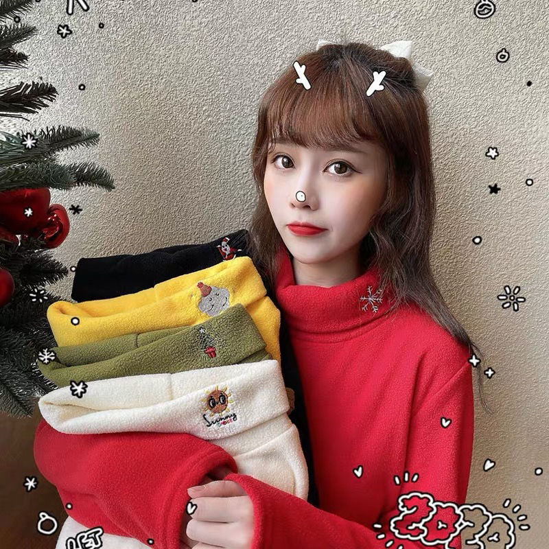 Autumn and winter new Korean versatile Plush thick bottomed top loose high collar ground long sleeve student T-shirt women's shirt