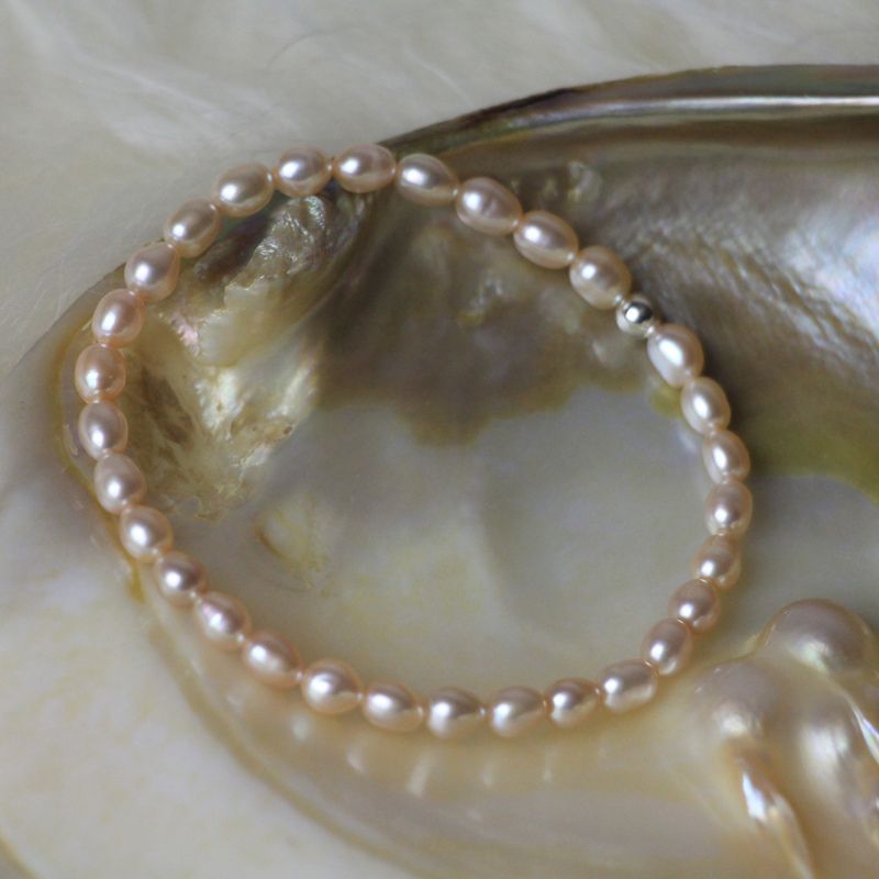 雀后正品纯天然淡水珍珠手链粉色米形纯925银4-5mm迷你小珍珠手镯