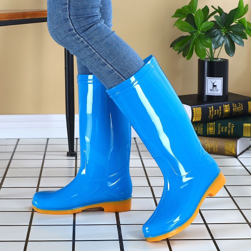 Tendon bottom high-tube rain boots women's winter plus velvet warm non-slip water shoes rubber shoes mid-tube spring and autumn rainy days waterproof rain boots