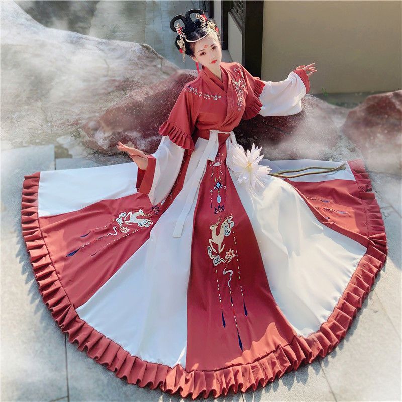 流音阁原创汉服寻鹿女中国风晋制齐腰半臂交领襦裙正品六米大裙摆【10