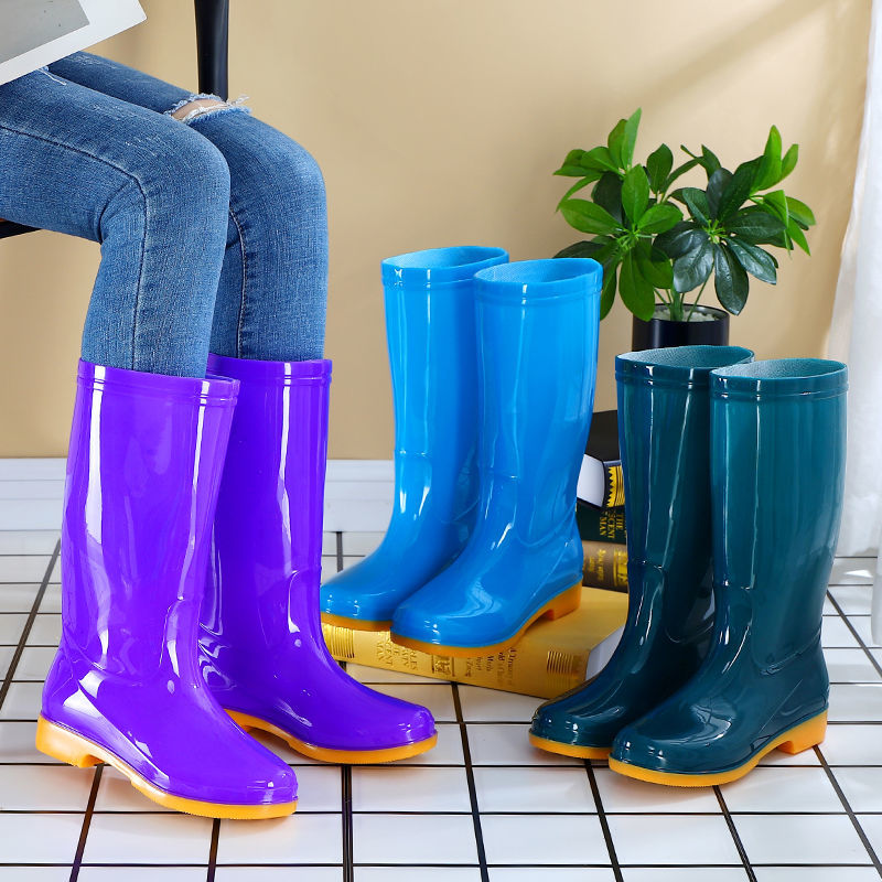 Tendon bottom high-tube rain boots women's winter plus velvet warm non-slip water shoes rubber shoes mid-tube spring and autumn rainy days waterproof rain boots