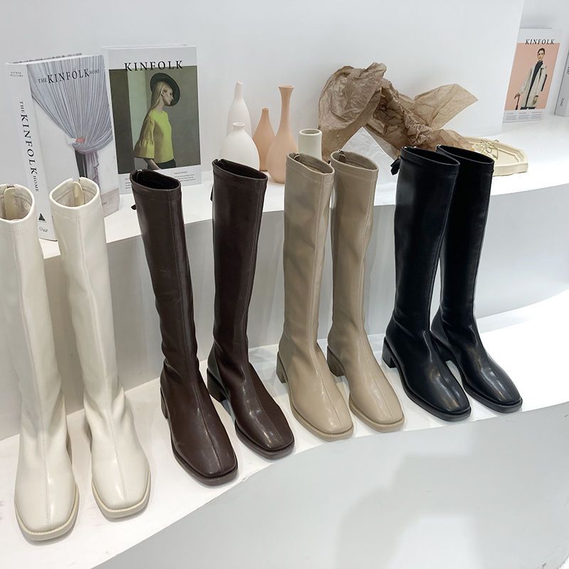 Long boots autumn winter 2020 new middle heel boots children's riding boots below knee long boots net red thin boots high boots