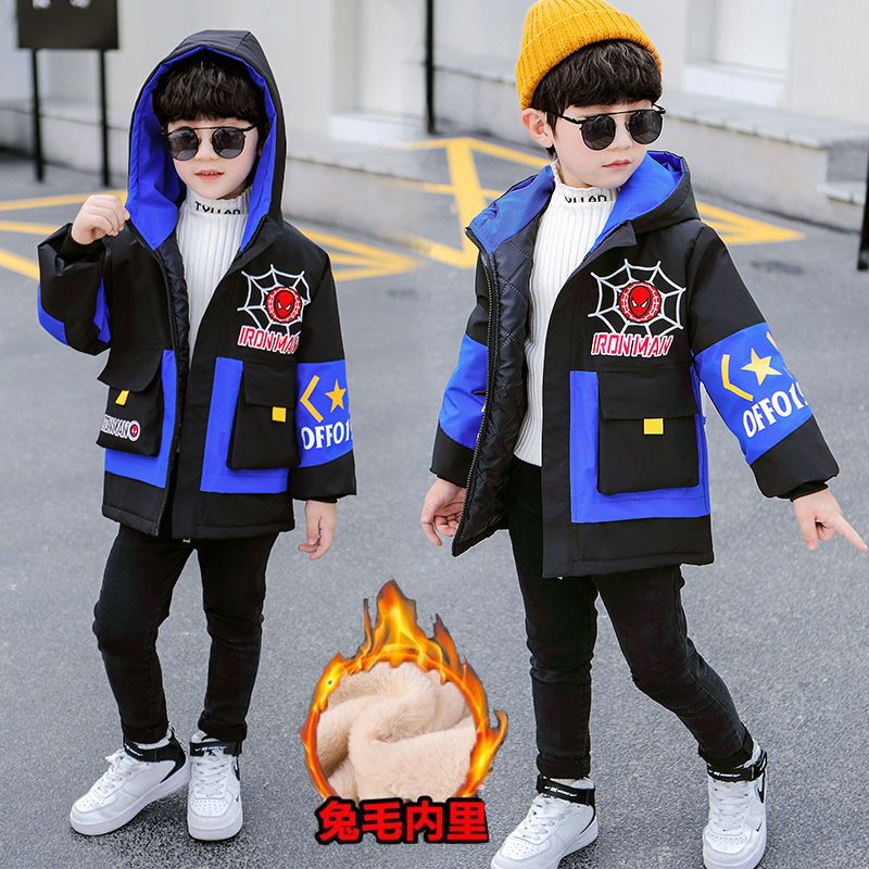 Children's wear boy's coat autumn and winter middle thick Baby NEW Plush thickened windbreaker children's foreign style winter coat fashion