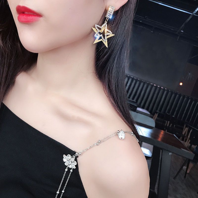 Zircon five-pointed star high-end earrings for women retro earrings women's new trendy Korean net red temperament long earrings earrings