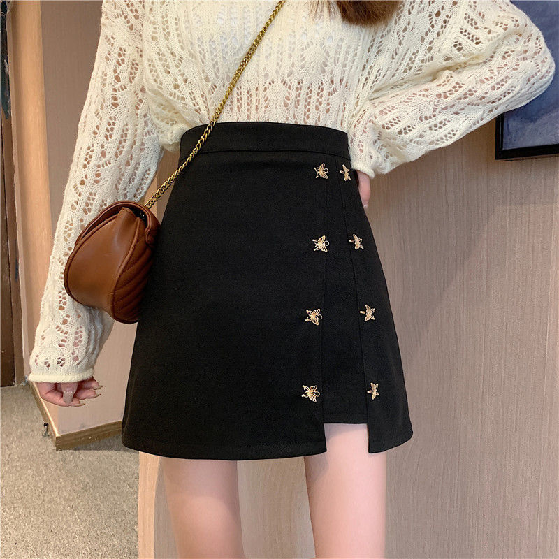 Woolen skirt women's autumn and winter new Korean high waist irregular short skirt