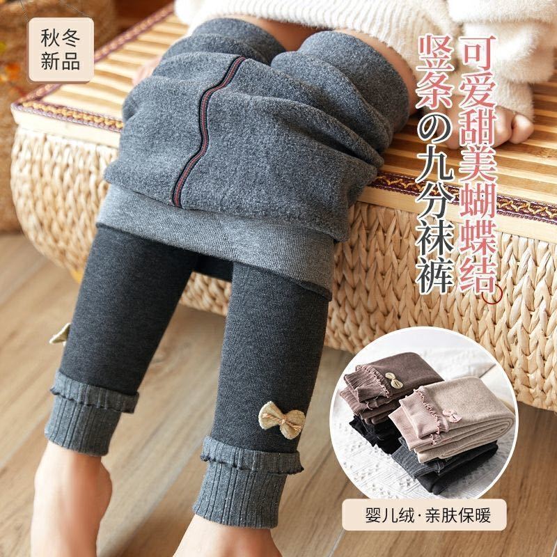 Winter girl's Plush bottomed pants are thickened to wear foreign style baby's pure cotton children's warm children's pantyhose