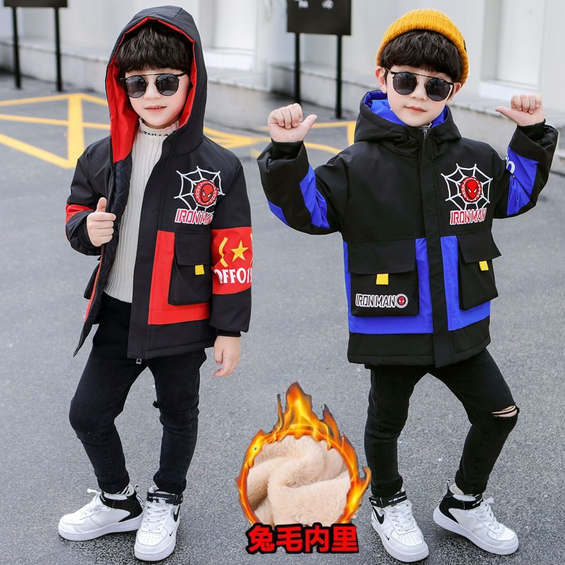Children's wear boy's coat autumn and winter middle thick Baby NEW Plush thickened windbreaker children's foreign style winter coat fashion
