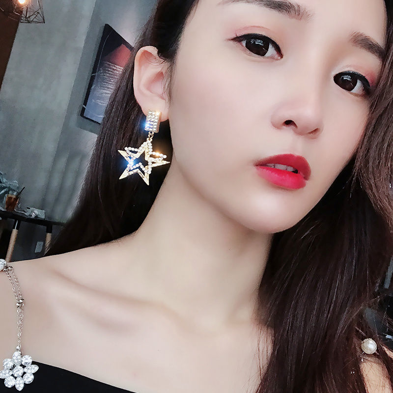 Zircon five-pointed star high-end earrings for women retro earrings women's new trendy Korean net red temperament long earrings earrings