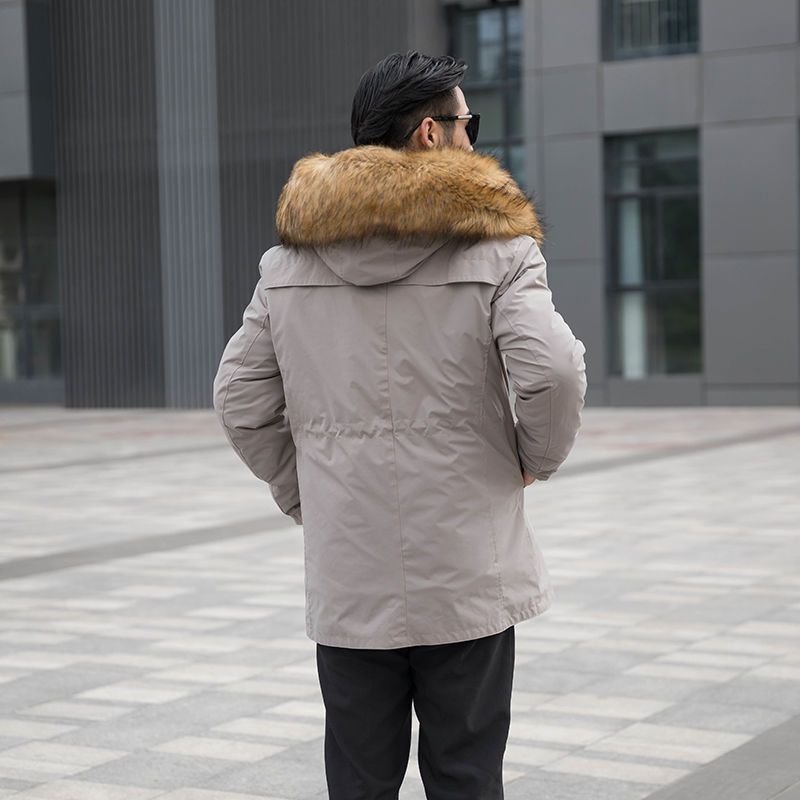 冬季新款派克服男狐狸貉子毛可拆卸内胆中长款加厚棉衣仿皮草外套