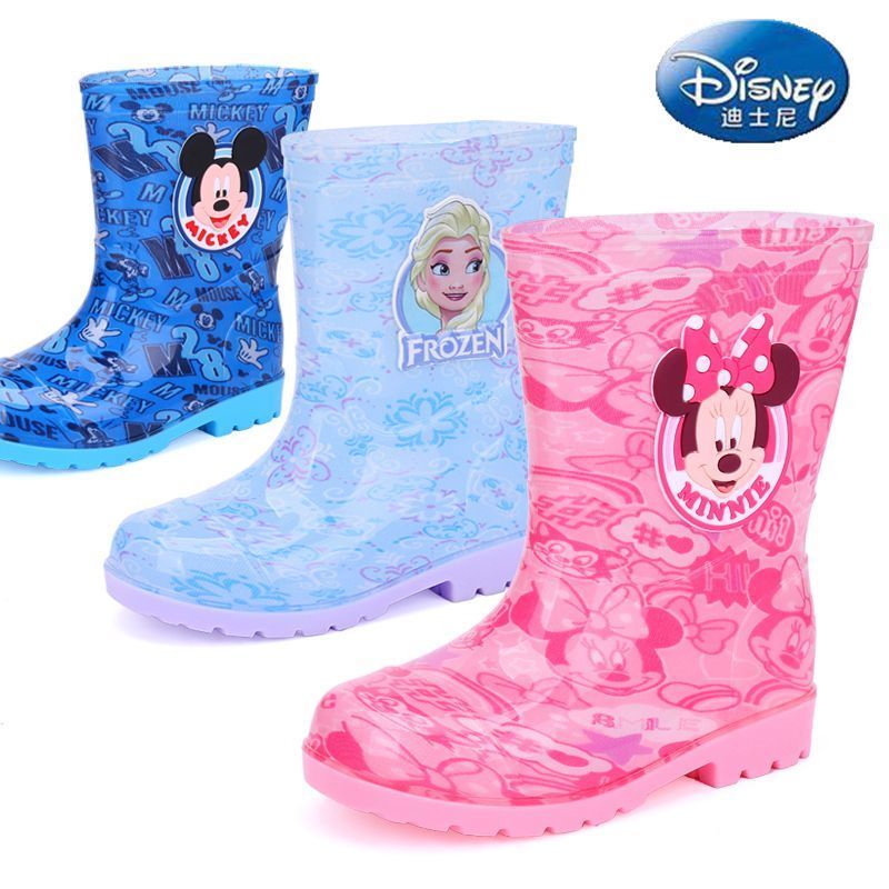 迪士尼保暖雨鞋儿童水靴男童女童雨靴水鞋卡通小童中童胶鞋冬加绒