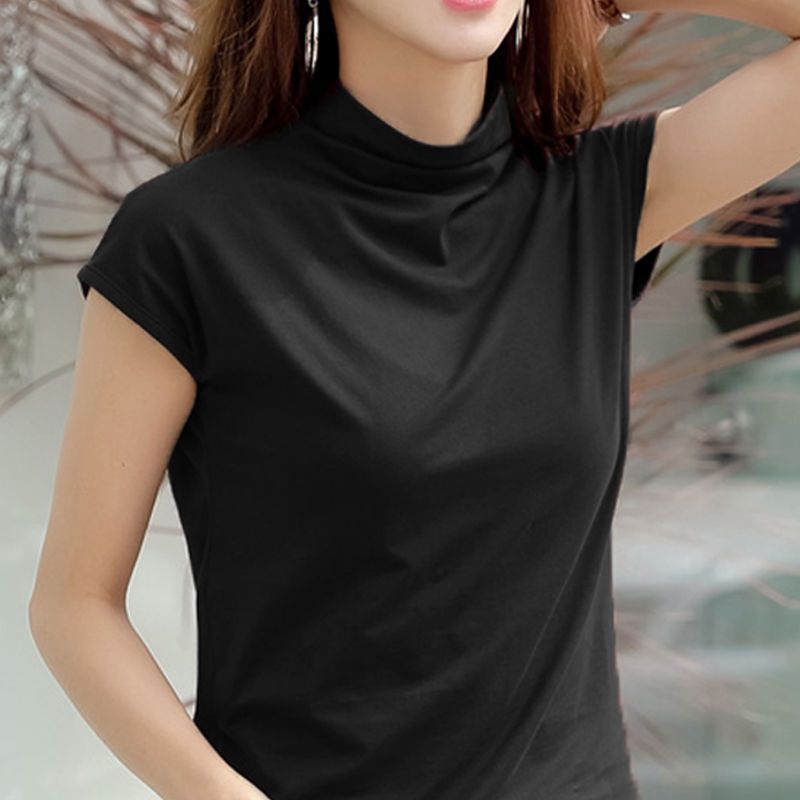 Modal short sleeve half high collar top spring and autumn large bottoming shirt Korean loose thin T-shirt women's Vest fashion