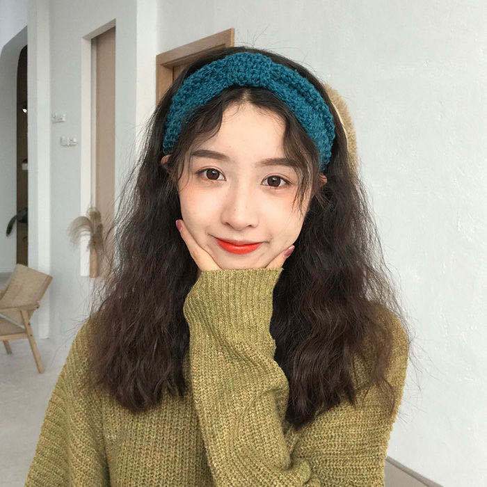 欧美玉米粒蝴蝶结针织毛线宽发带女韩版学生可爱洗脸发箍头带头套