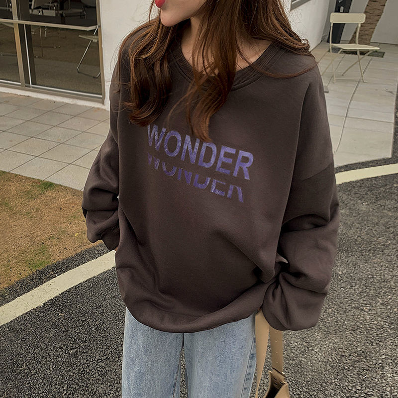 Cotton autumn winter 2020 new Korean loose lazy versatile top with plush thickened round neck long sleeve sweater coat for women