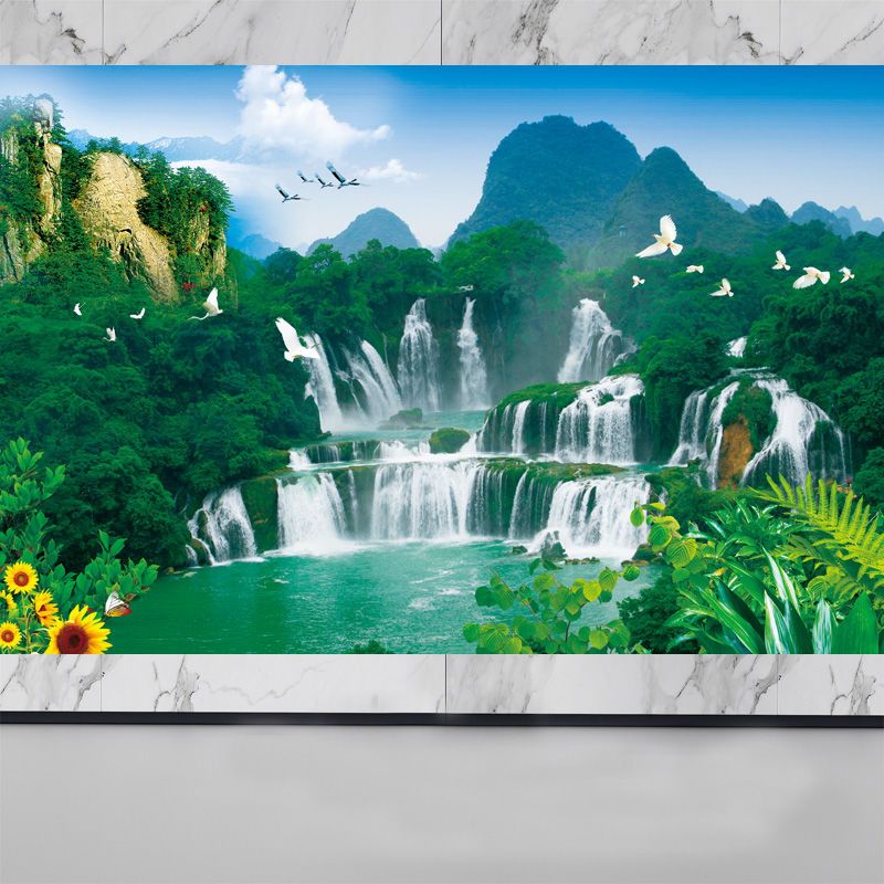 山水瀑布自然风景墙画 年画海报壁画 贴图客厅电视沙发背景图w38