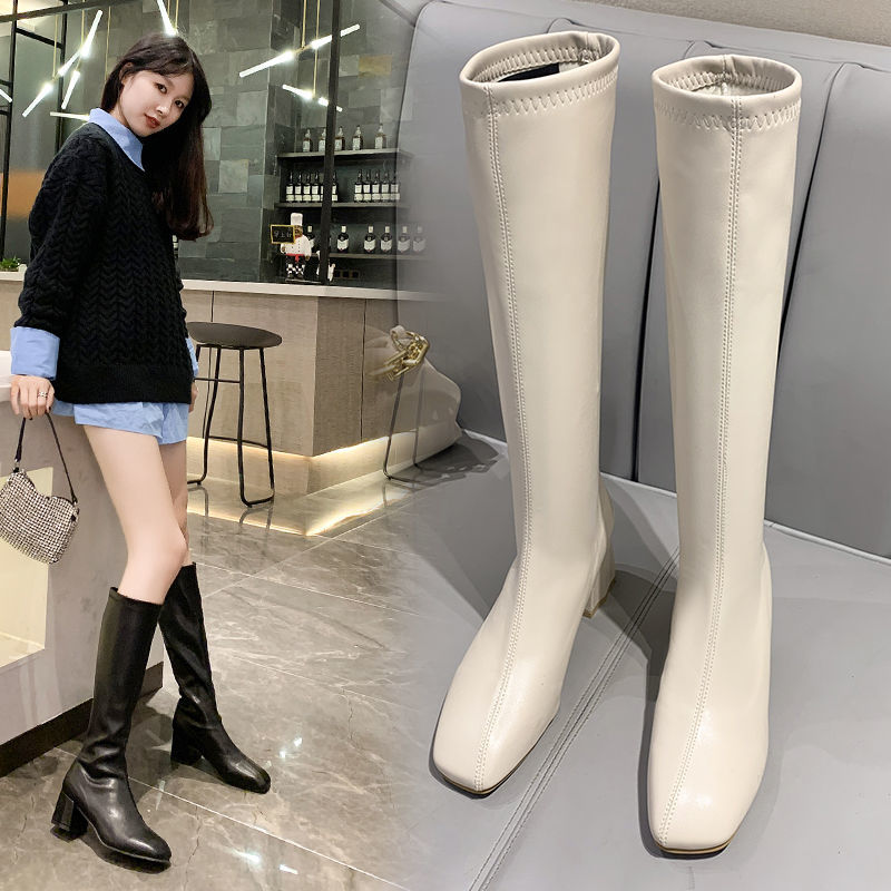 Off the knee boots autumn and winter 2020 new slim boots thick heel elastic boots high heel women's boots high boots