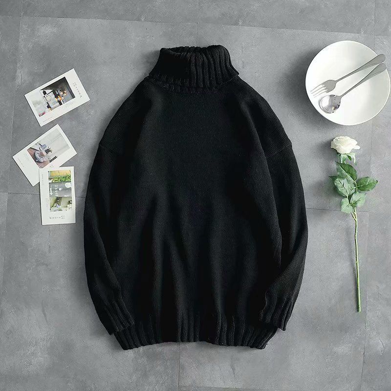 Autumn and winter turtleneck men's Korean version loose solid color thickened T-shirt boys and girls lovers students warm clothes