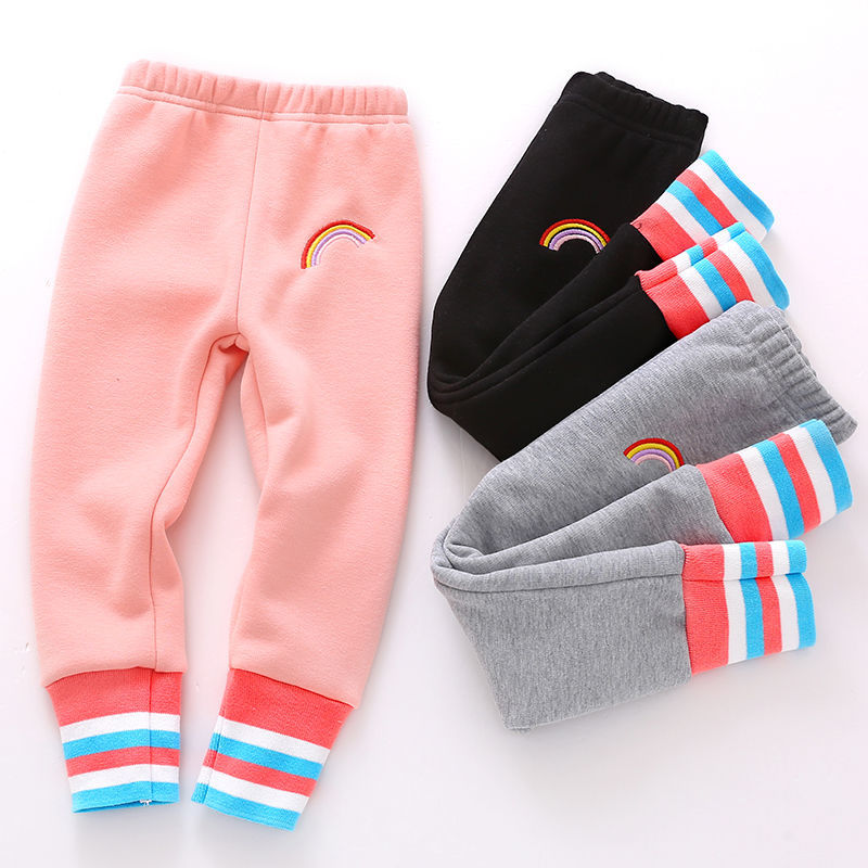 Girls' autumn and winter pants 2020 new striped corset pants children's 2-6 years old baby plush foreign style casual pants