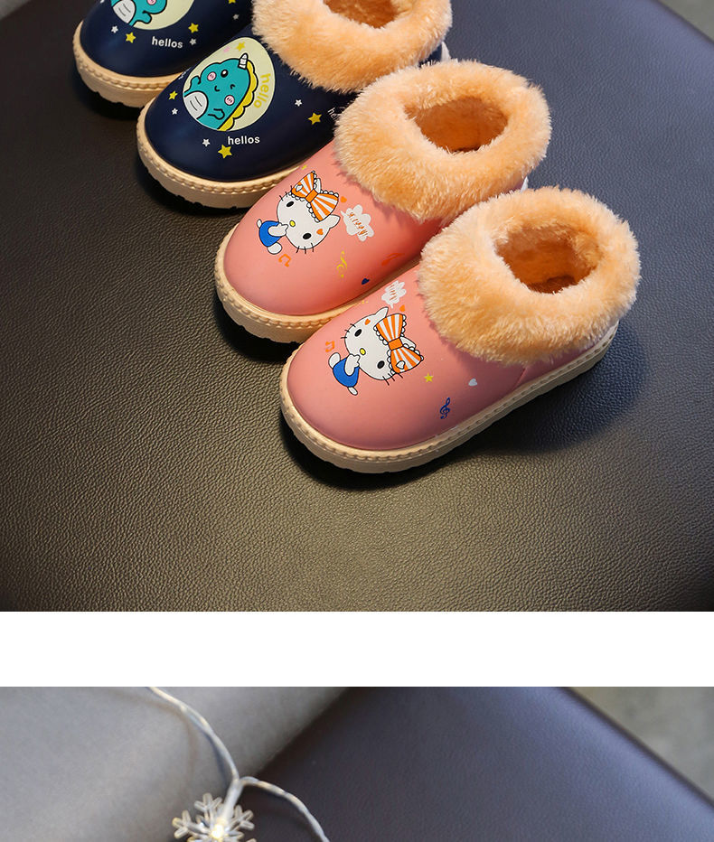 0-10岁儿童棉鞋新款pu皮防水冬季男女宝宝加厚棉靴小中大童防滑鞋