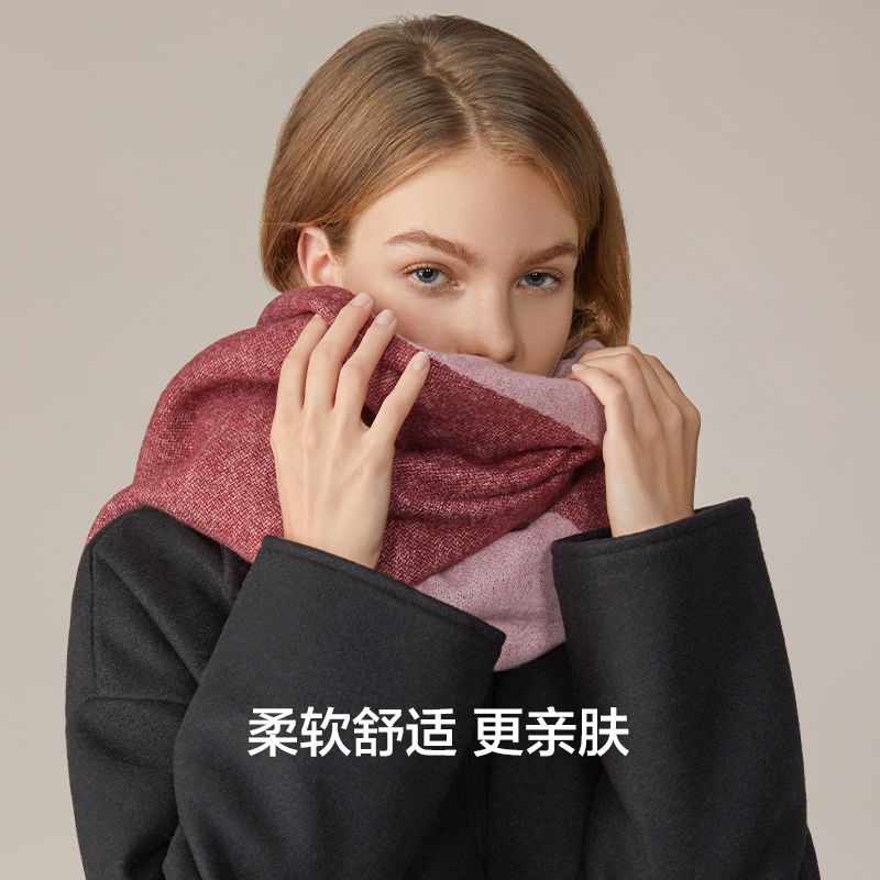 88813-蕉下披肩外搭女羊绒围巾春秋季百搭拼色羊毛空调房新款保暖大斗篷-详情图