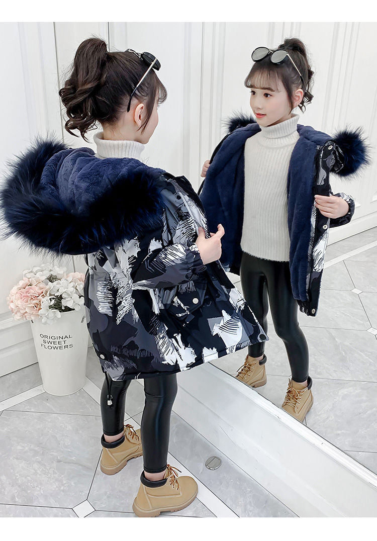 女童派克服2020秋冬新款儿童洋气棉袄加绒加厚中大童棉衣棉服外套