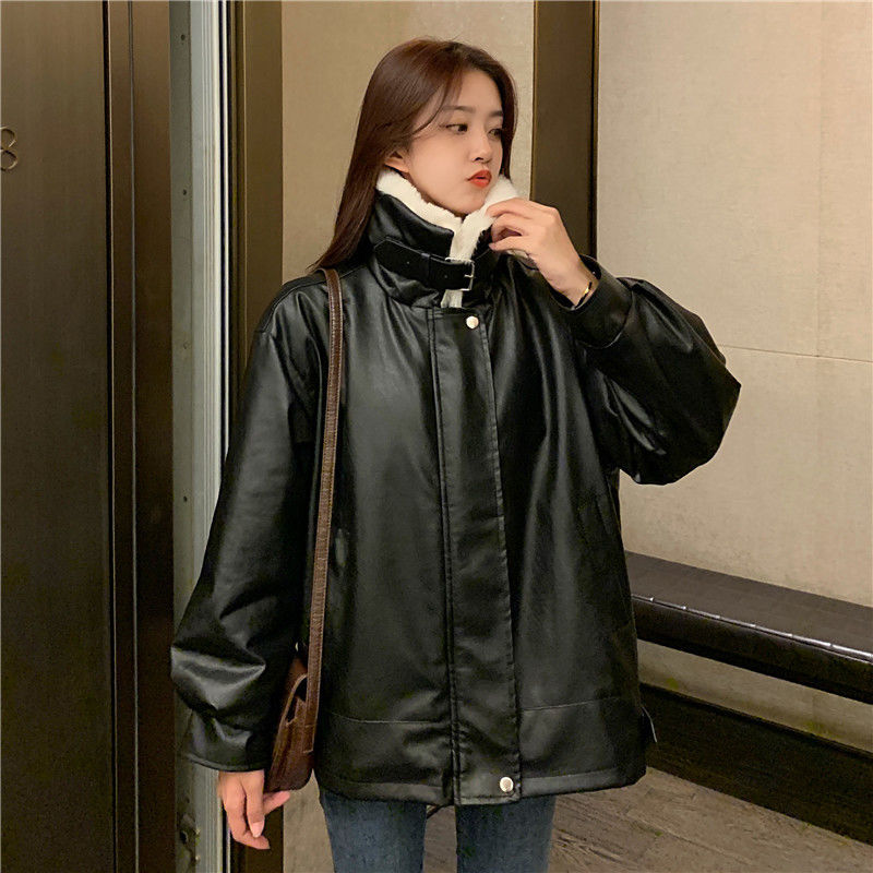 Thick winter warm plush fur coat women's 2020 new fur one loose Korean locomotive leather jacket