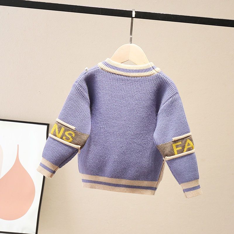 男童毛衣套头秋冬款加绒加厚洋气婴儿小童宝宝男宝儿童针织打底衫